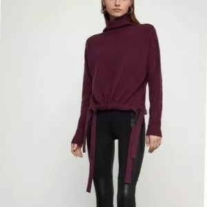 BCBG MAXAZRIA Side Tie Ribbed Mock Neck Pullover Sweater NWT